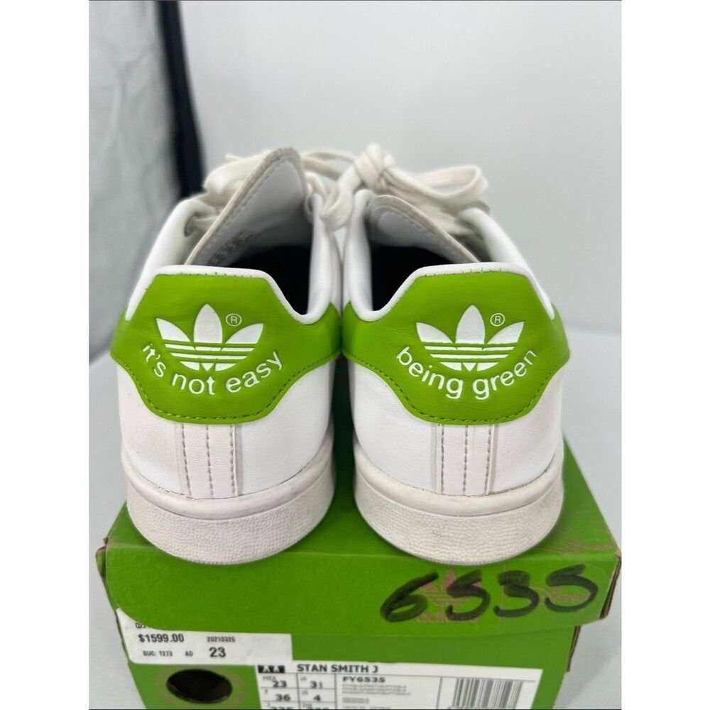 adidas White Stan Smith Sneakers with Green Heel Tab and Kermit Detail - Picture 4 of 8